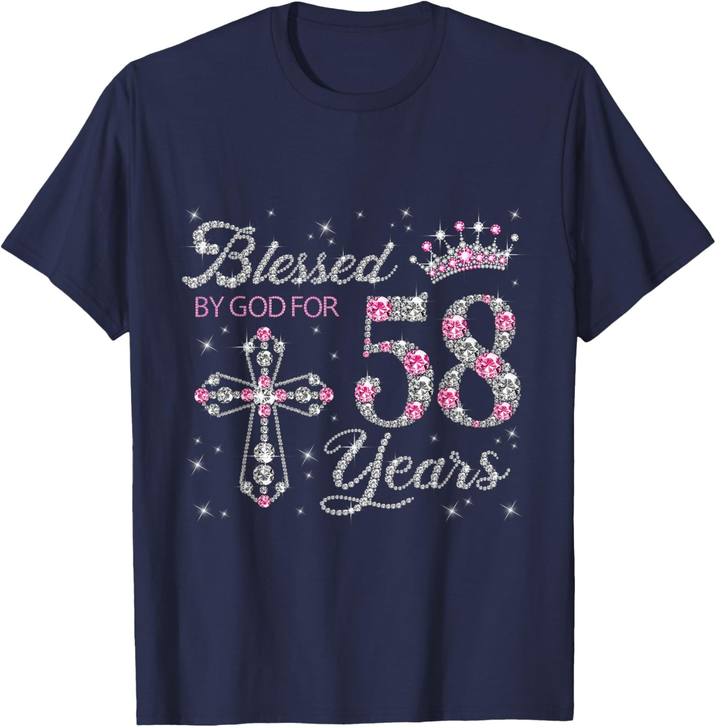 Blessed by God For 58 Years Old 58th Birthday Gift T-Shirt - T-Shirt | Navy