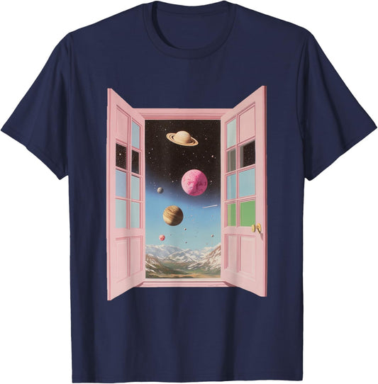 Surreal Cosmic Window Portal Outer Space Dreamcore Weirdcore T-Shirt - T-Shirt | Navy
