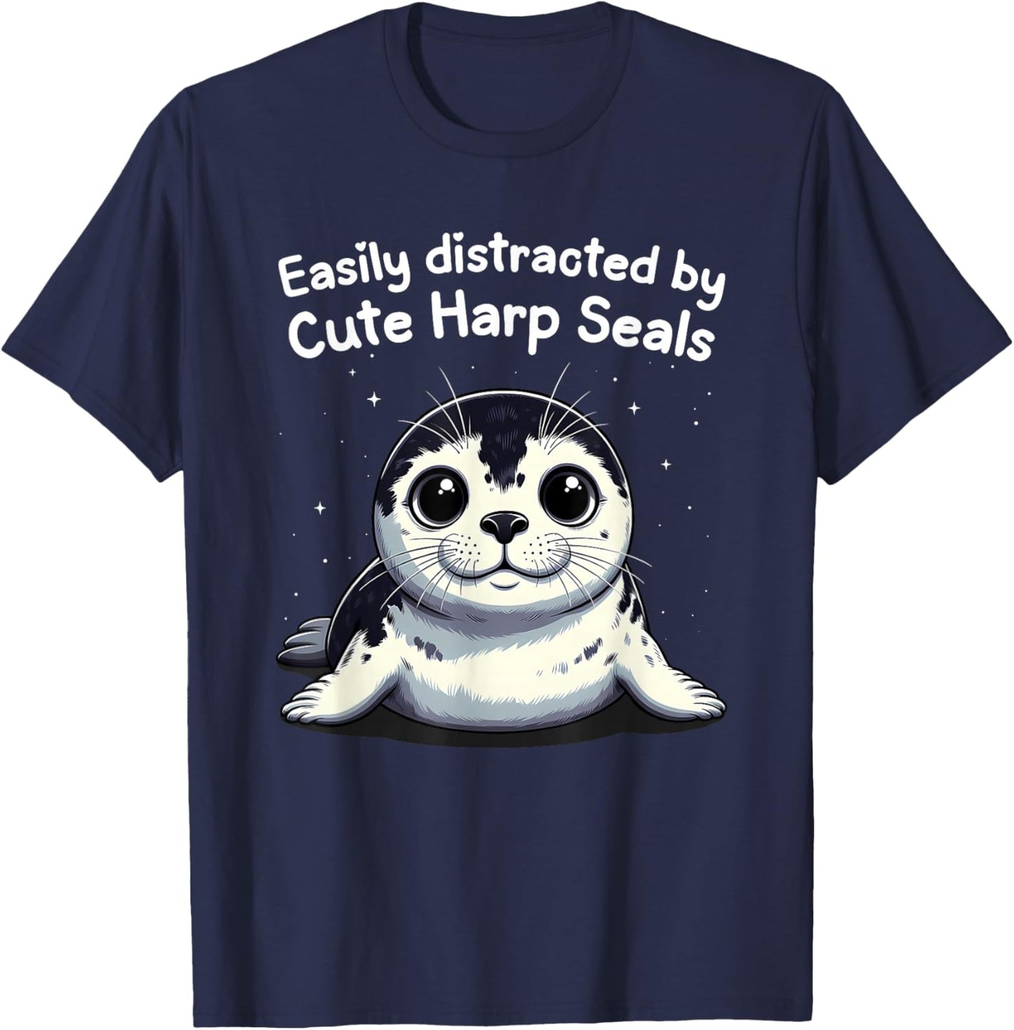 Easily Distracted by Cute Harp Seals Funny Kawaii Seal Pup T-Shirt - T-Shirt | Navy
