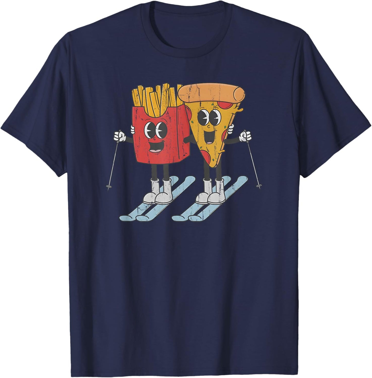 Pizza and French Fry, Funny Ski, Beginner Skier T-Shirt - T-Shirt | Navy