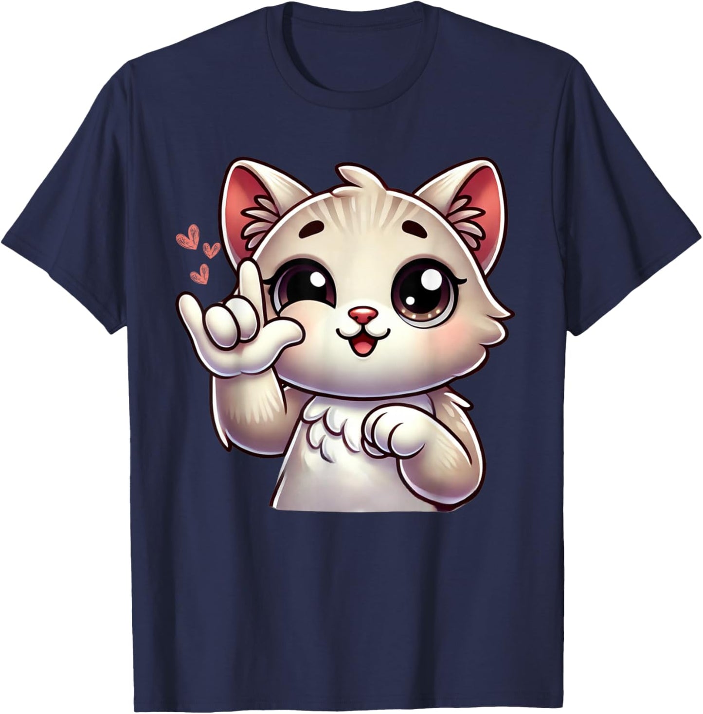 Kitten Cute Cat Making Love You Hand Sign Language ASL T-Shirt - T-Shirt | Navy