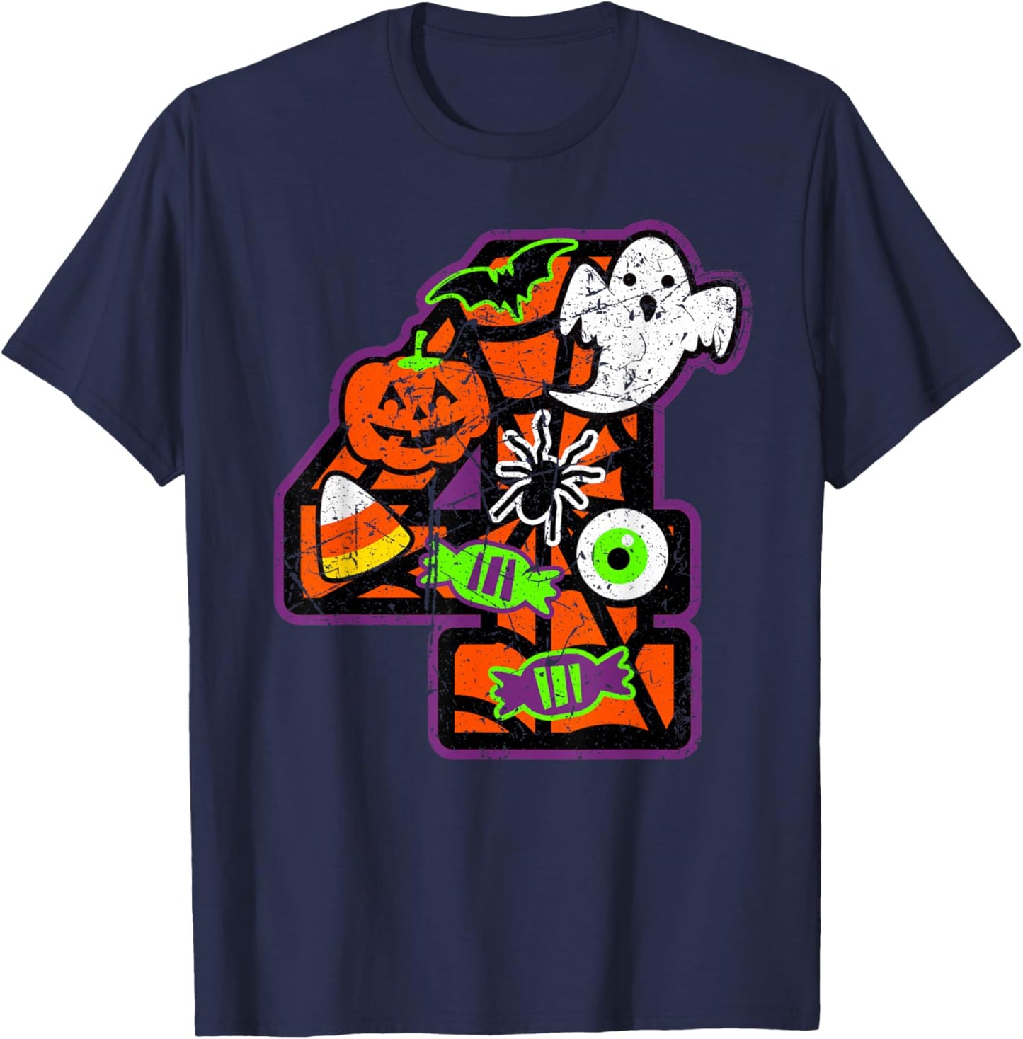 Bruh It's My 4th Birthday Halloween 4 Year Old Ghost Funny T-Shirt - T-Shirt | Navy