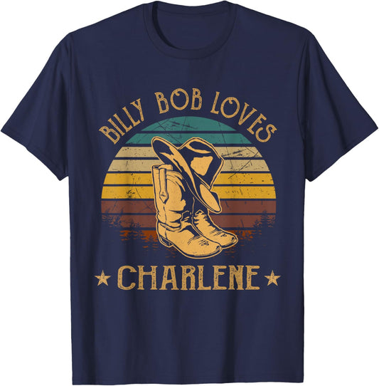 Billy Bob Loves Charlene Cowboy Boots And Hats T-Shirt - T-Shirt | Navy
