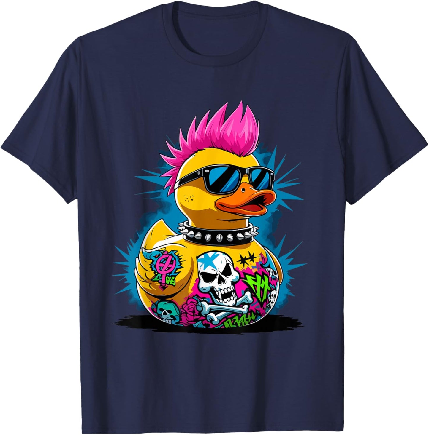 Punk Duck Duck Rubber Duck Punk Rocker , black, S T-Shirt - T-Shirt | Navy
