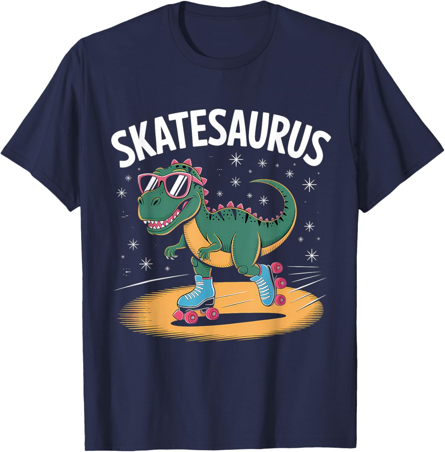 Roller Skating Dinosaur T-Rex Skate Dino Funny Roller Skater T-Shirt - T-Shirt | Navy