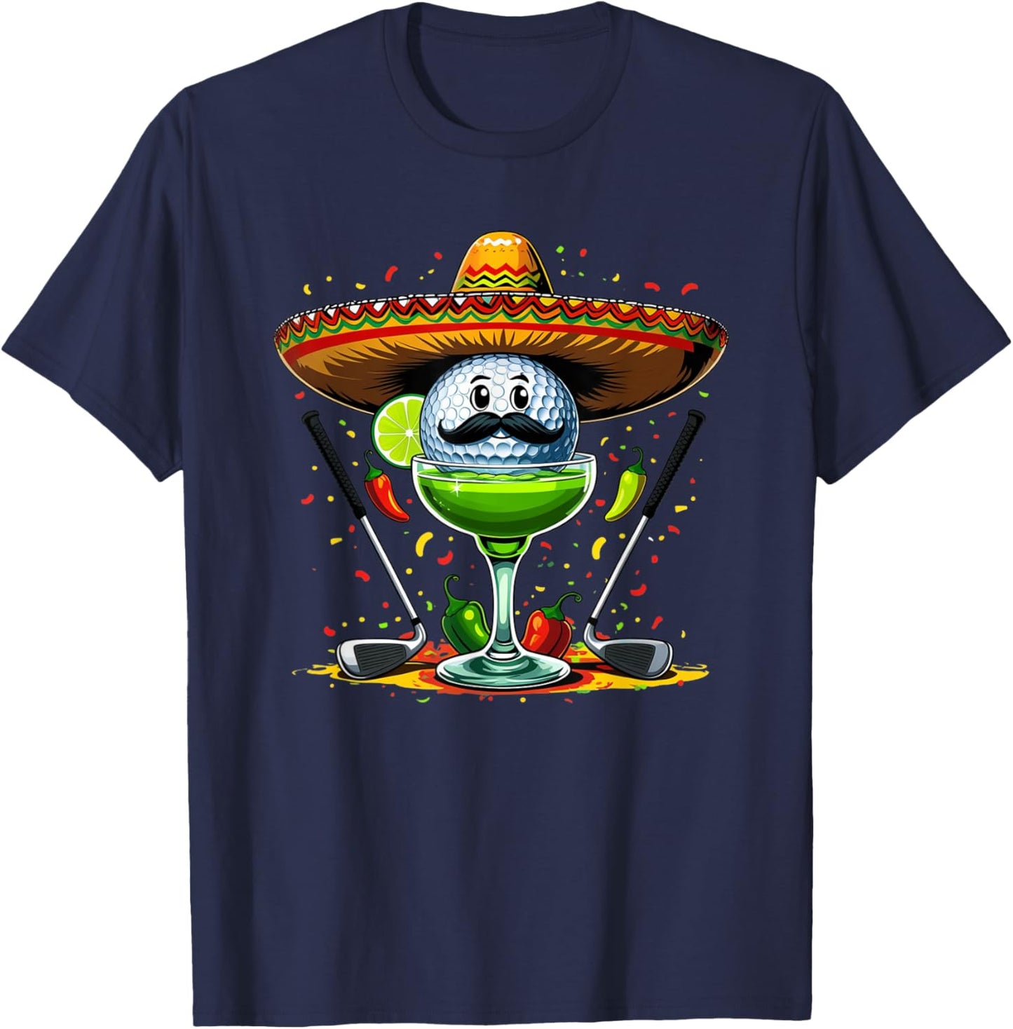 Cinco De Mayo Golf Ball May 5th with Sombrero and Margarita T-Shirt - T-Shirt | Navy