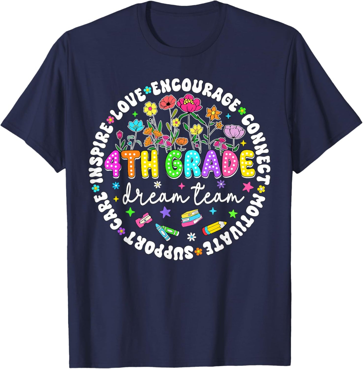 Fourth Grade Dream Team 4th Grade Teacher Back to School T-Shirt - T-Shirt | Navy