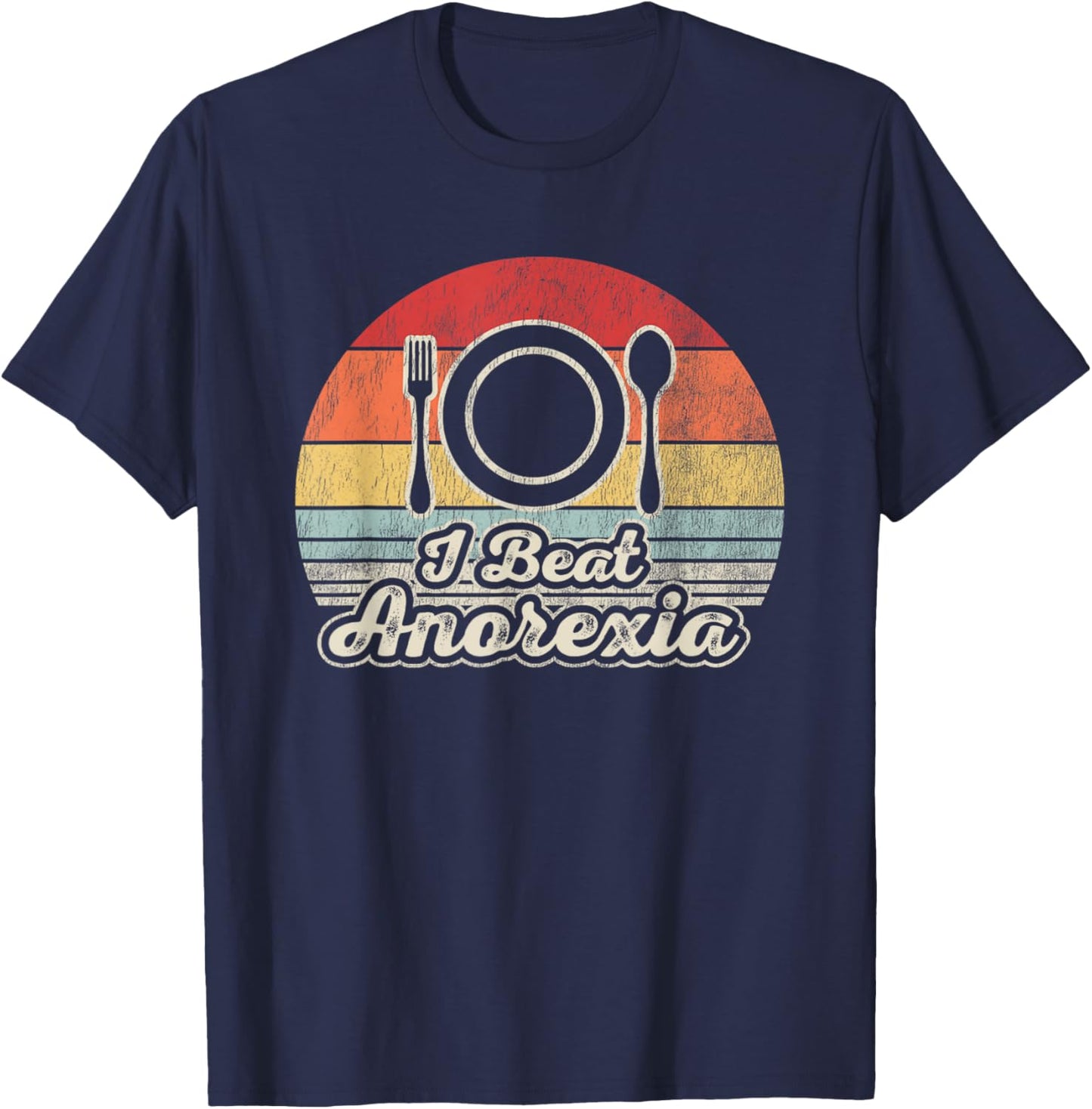 I Beat Anorexia Retro Humor Fork Spoon T-Shirt - T-Shirt | Navy