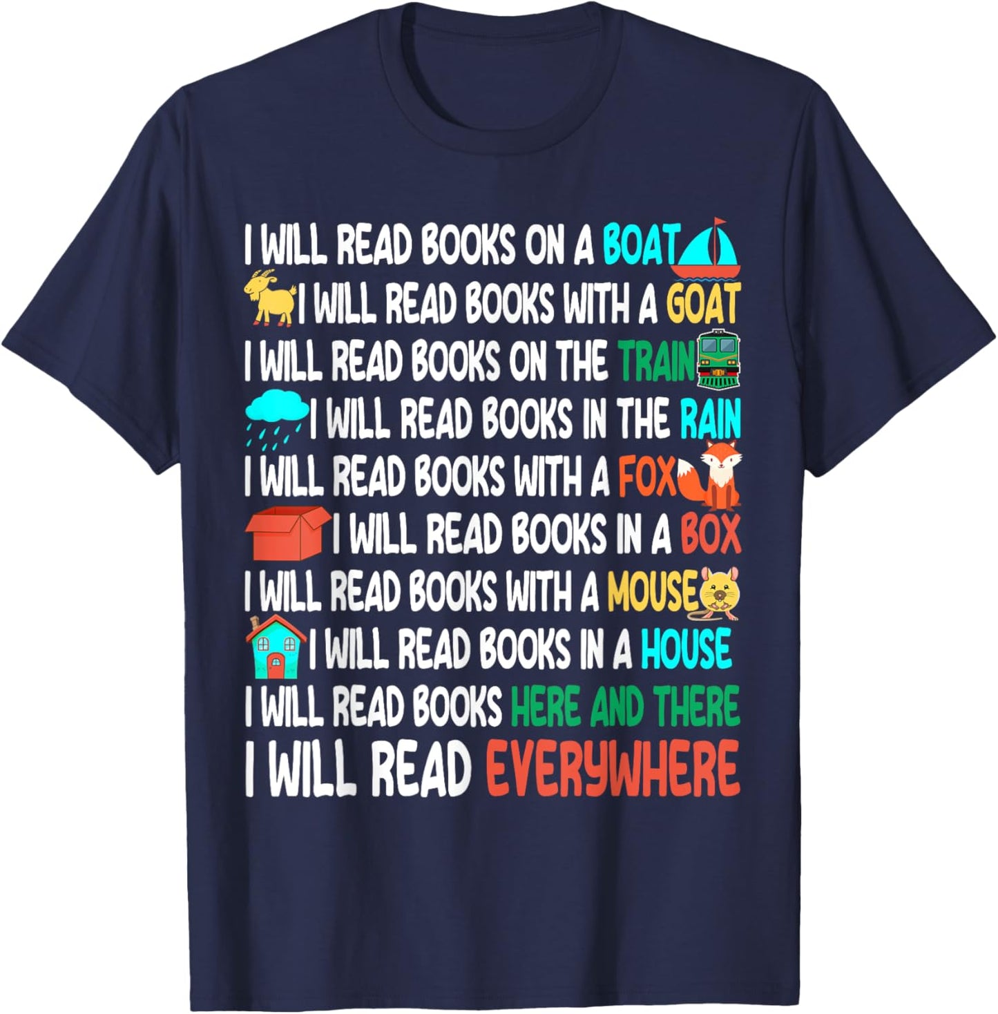 I Will Read Books On A Boat & Everywhere Reading Book T-Shirt - T-Shirt | Navy