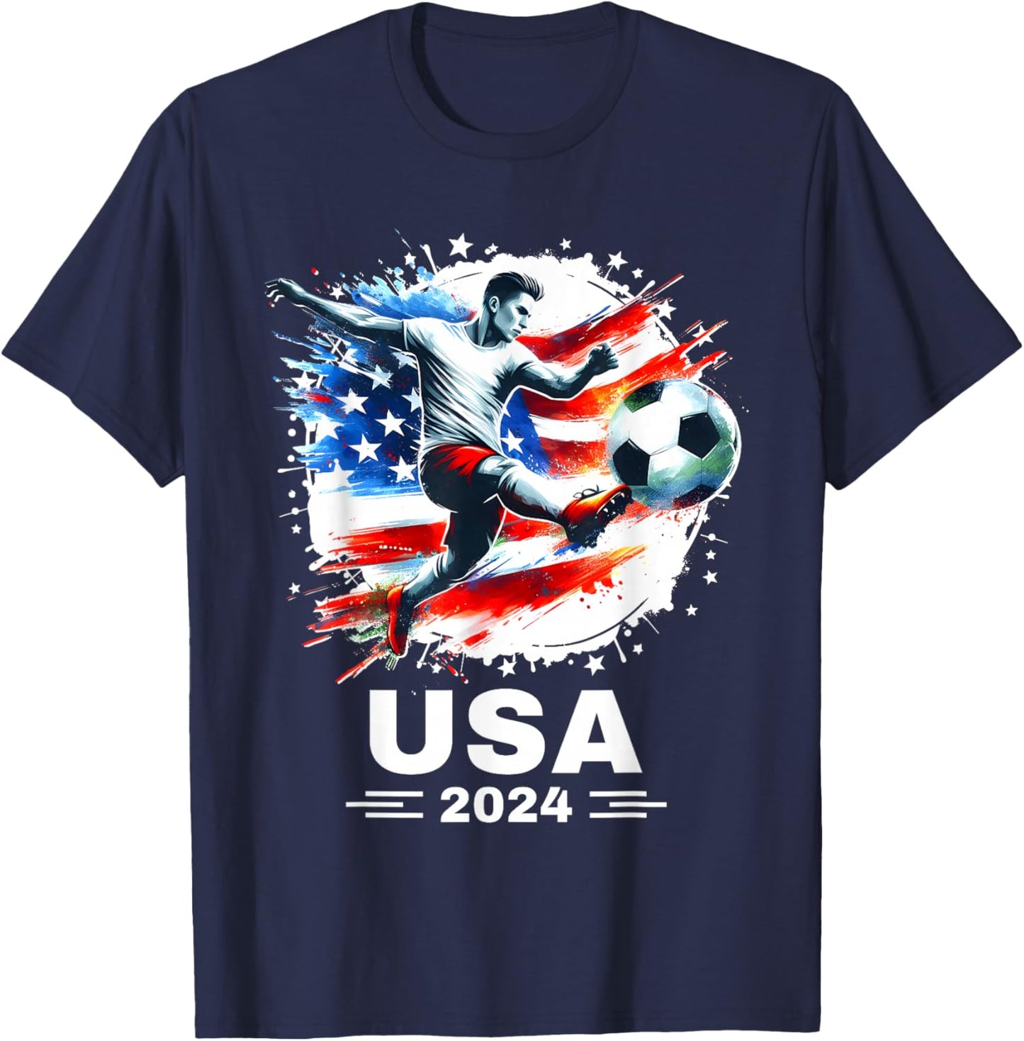American Flag Soccer Shirt Boys Men Women Girls Soccer 2024 T-Shirt - T-Shirt | Navy