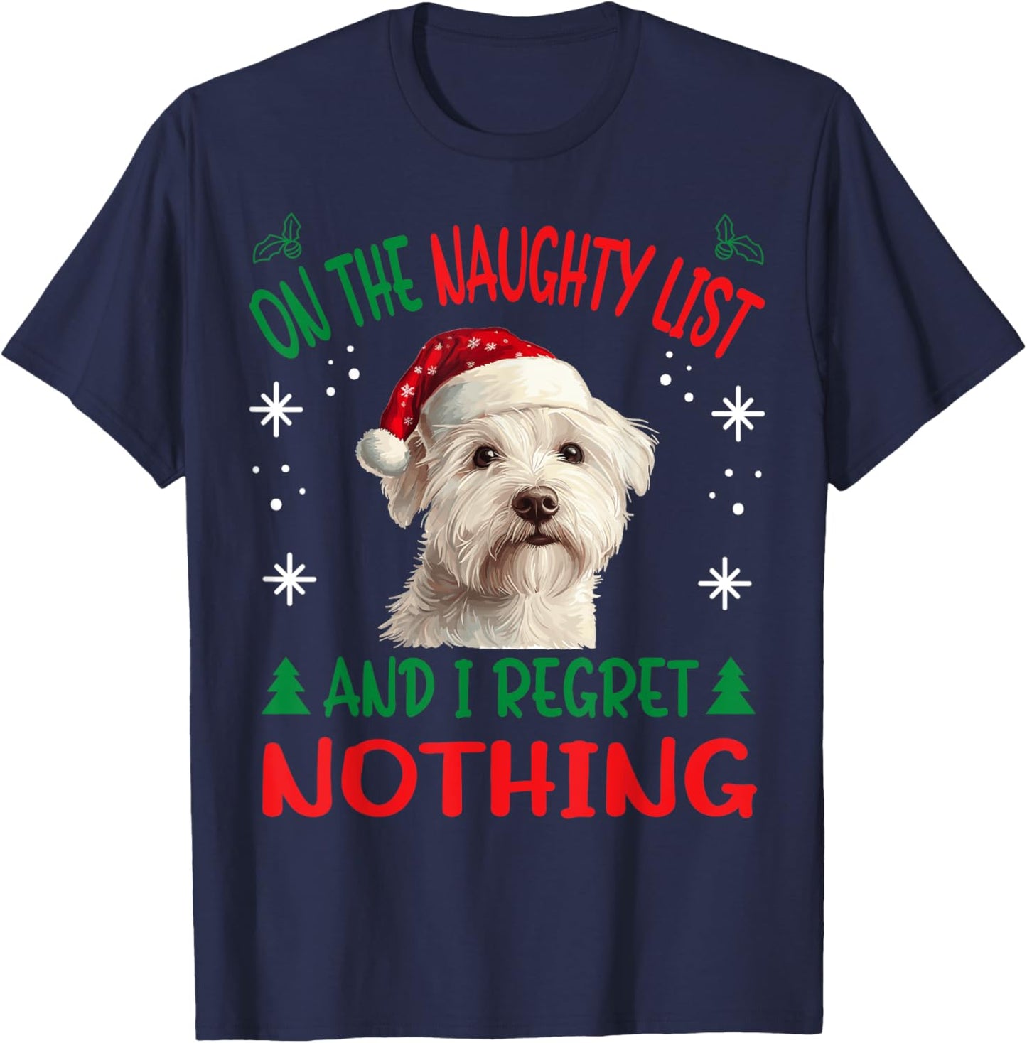 Cute West Highland White Terrier Dog Christmas On The T-Shirt - T-Shirt | Navy
