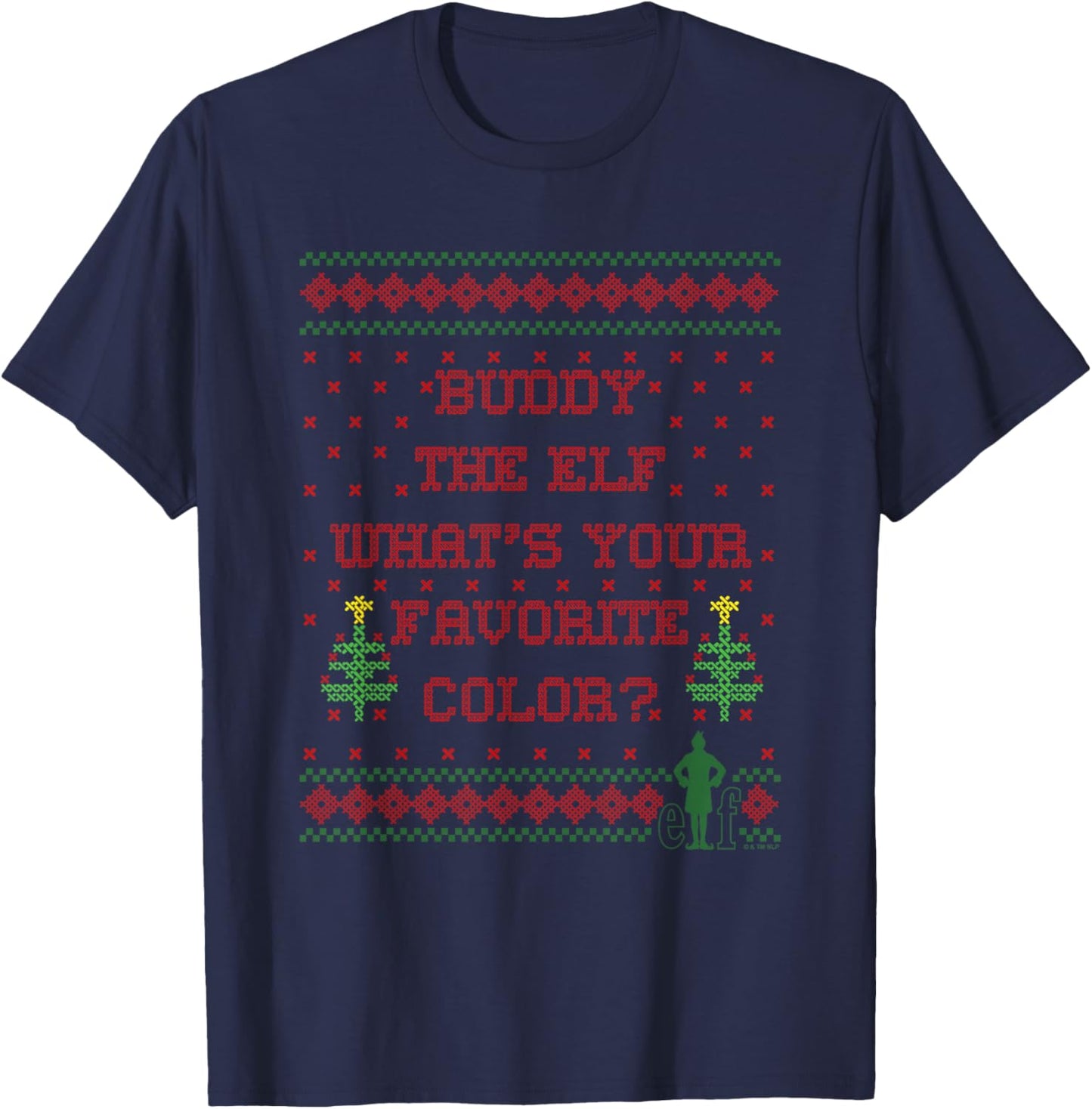 Elf What's Your Favorite Color Faux Sweater T-Shirt - T-Shirt | Navy