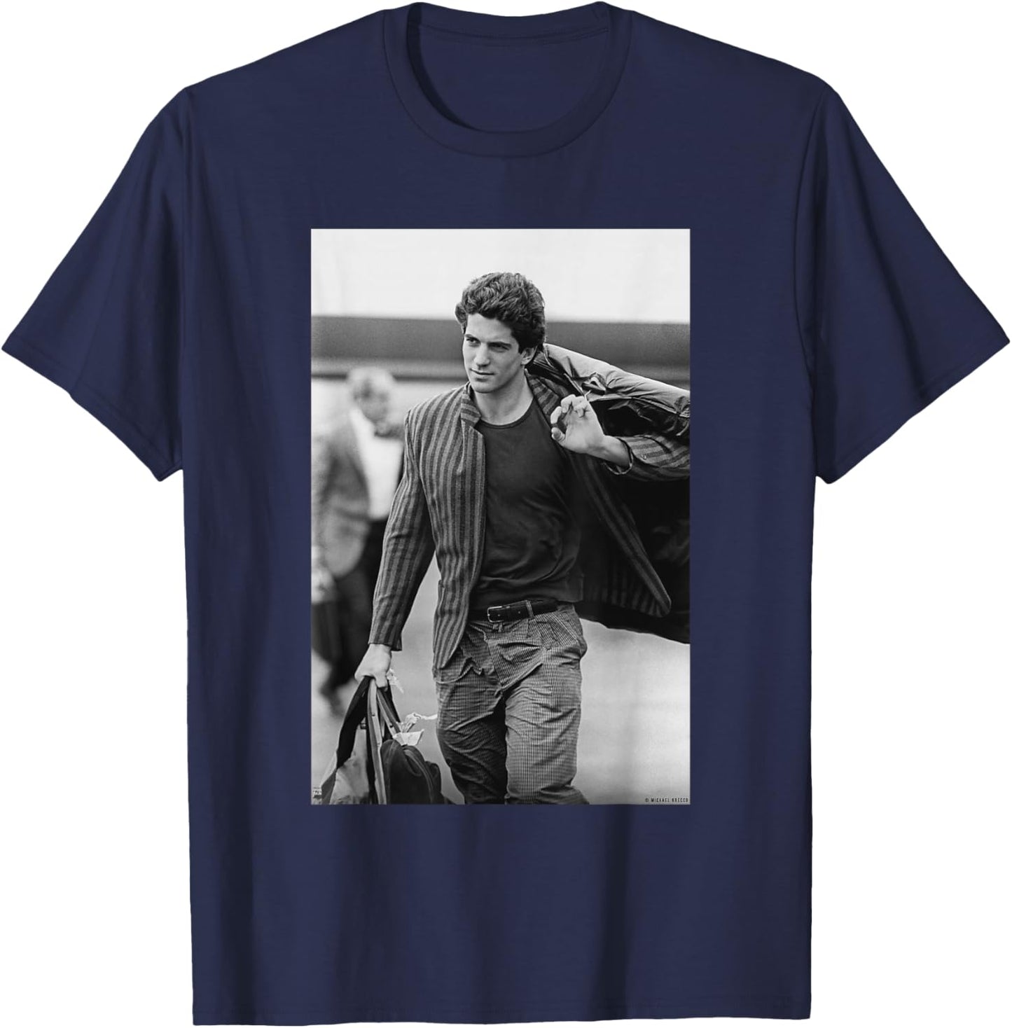 JFK Jr John F Kennedy at Shriver Wedding by Michael Grecco T-Shirt - T-Shirt | Navy