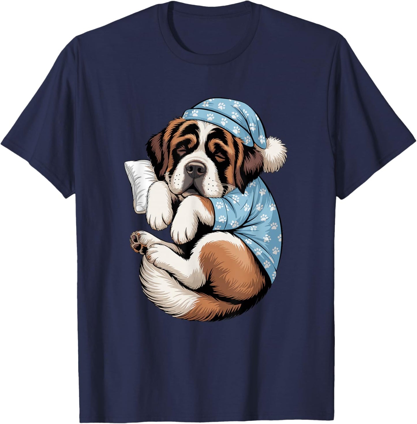 Funny Sleepy Saint Bernard Pajama Dog Lover Men Woman Kids T-Shirt - T-Shirt | Navy