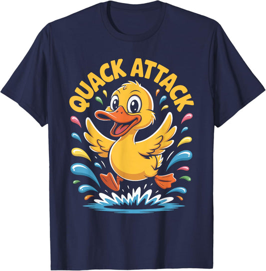 Quack Attack Funny Duck Splash Cartoon Humor Men Women Kids T-Shirt - T-Shirt | Navy