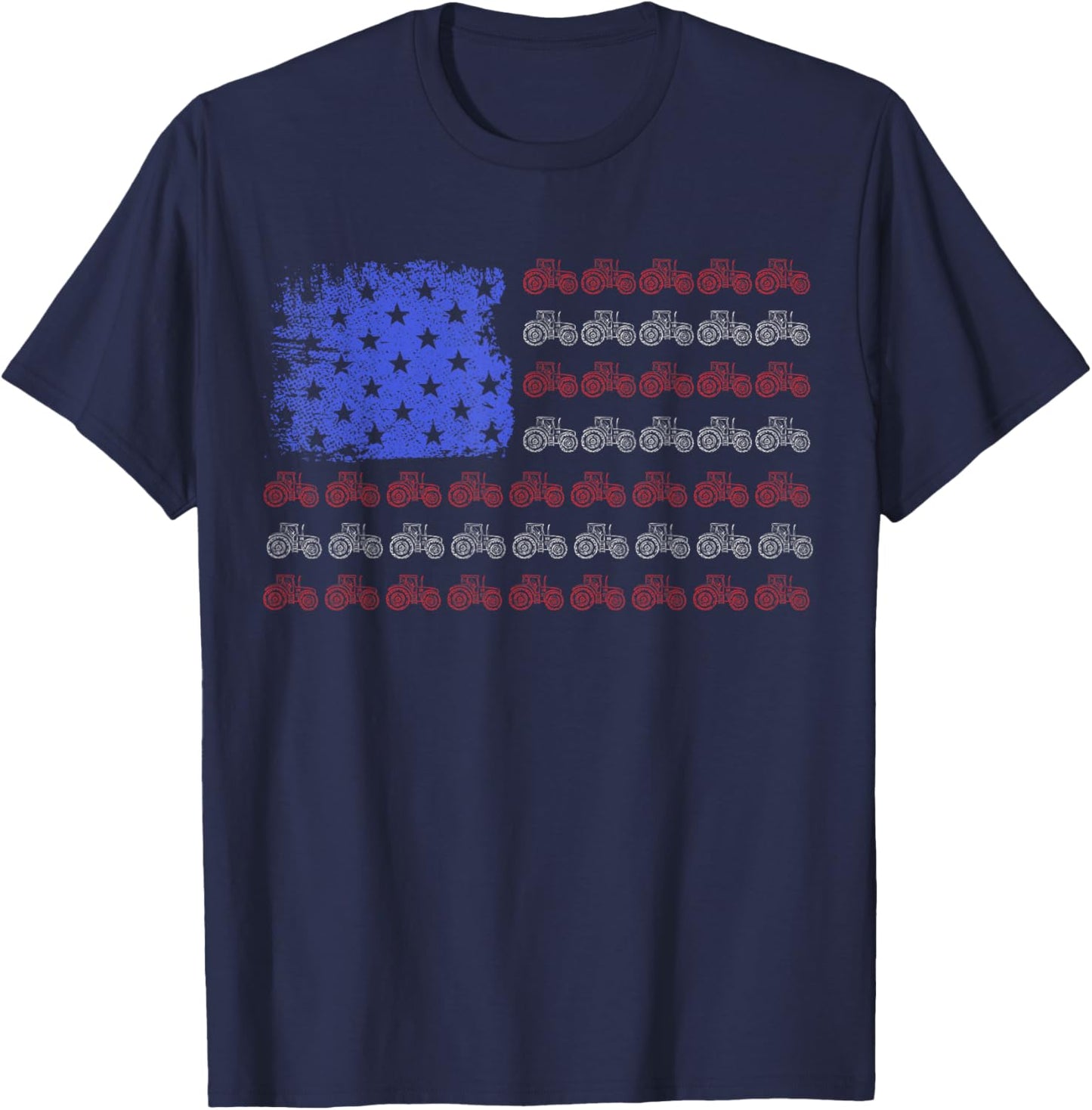 Farmer Tractor American Flag Patriotic Farming T-Shirt - T-Shirt | Navy