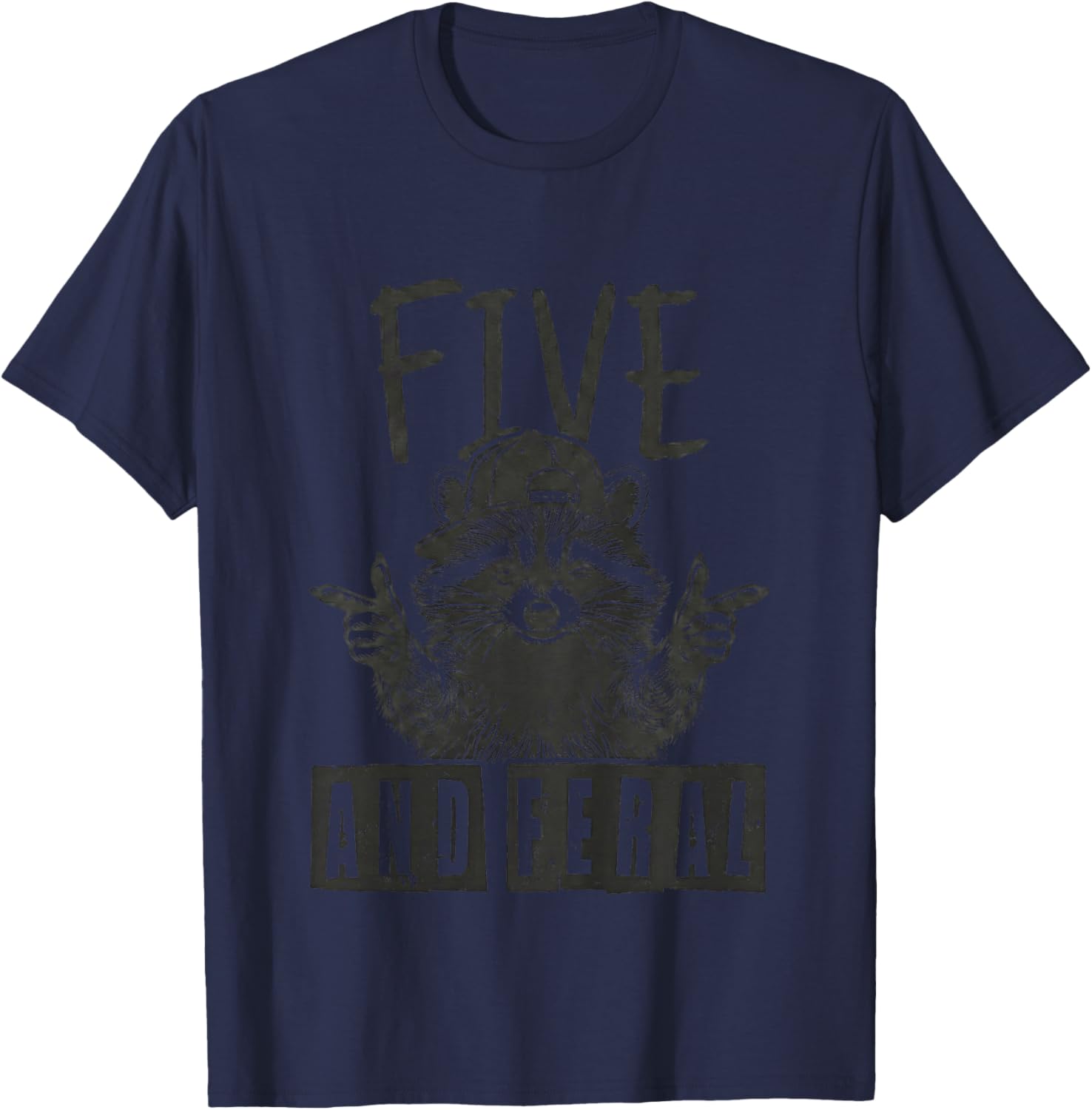 Kids Feral and Five Raccoon 5th Birthday Girls Boys Kids T-Shirt - T-Shirt | Navy