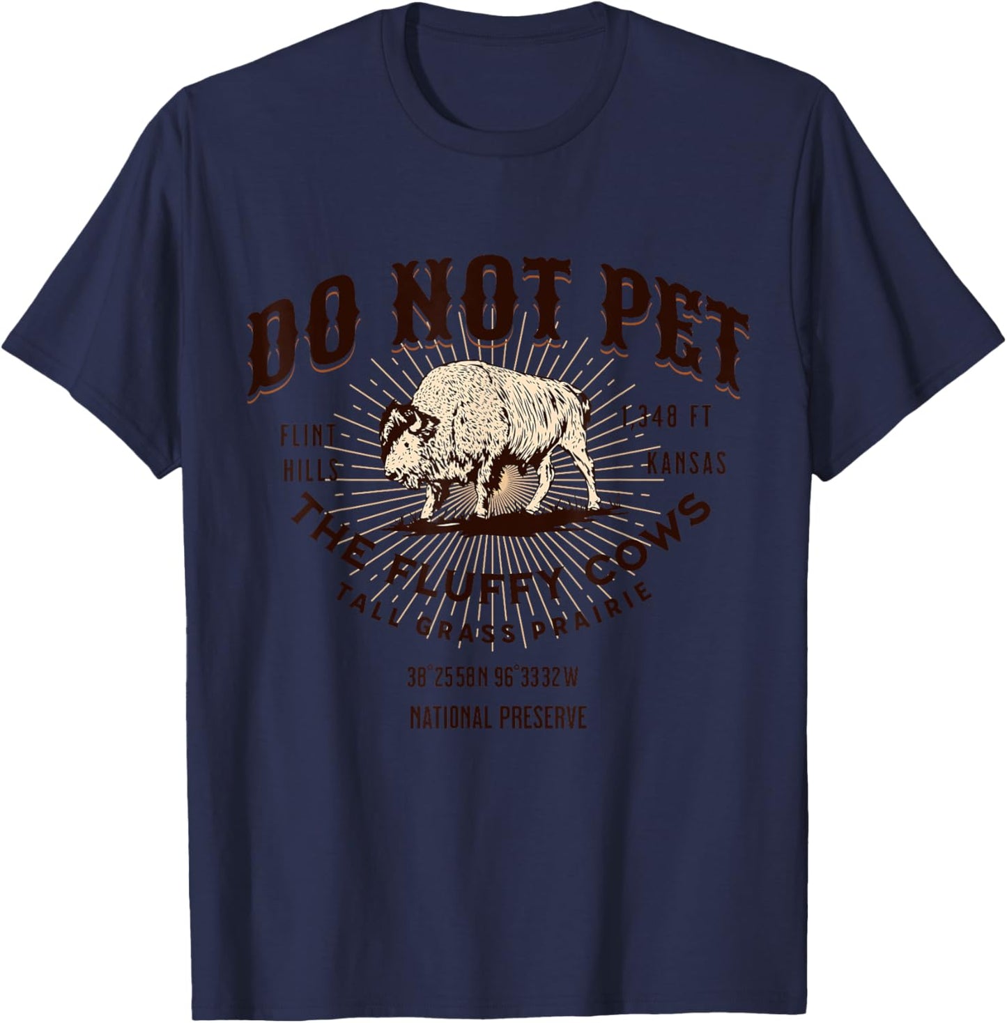 Tall Grass Prairie National Preserve Kansas Funny Bison T-Shirt - T-Shirt | Navy