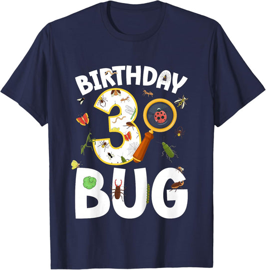 3rd Bug Birthday Party 3 Year Old Bugs Birthday T-Shirt - T-Shirt | Navy