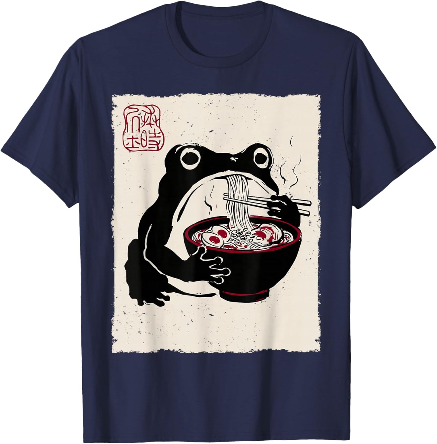 Grumpy Frog Funny Ramen Anime Japanese T-Shirt - T-Shirt | Navy