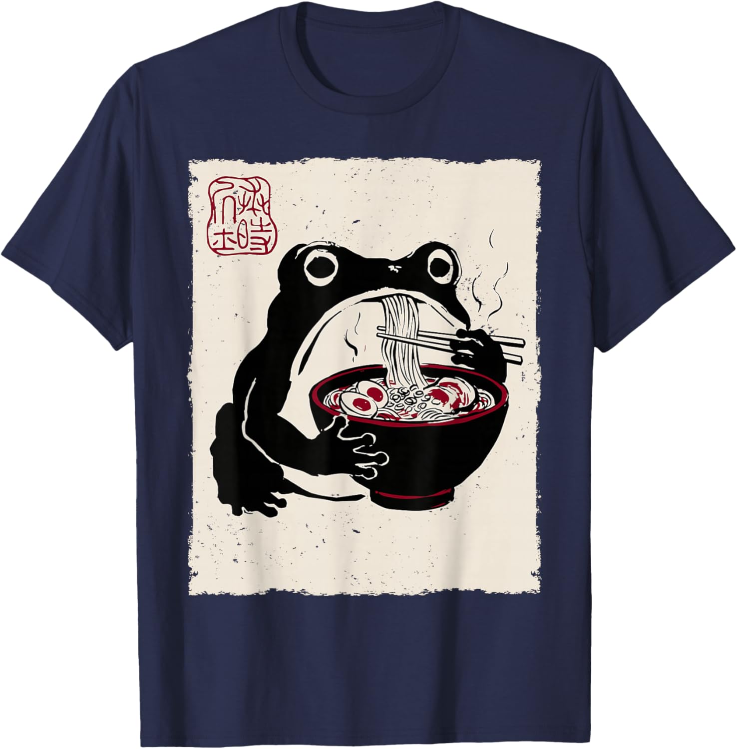 Grumpy Frog Funny Ramen Anime Japanese T-Shirt - T-Shirt | Navy