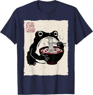 Grumpy Frog Funny Ramen Anime Japanese T-Shirt - T-Shirt | Navy