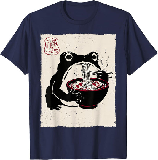 Grumpy Frog Funny Ramen Anime Japanese T-Shirt - T-Shirt | Navy