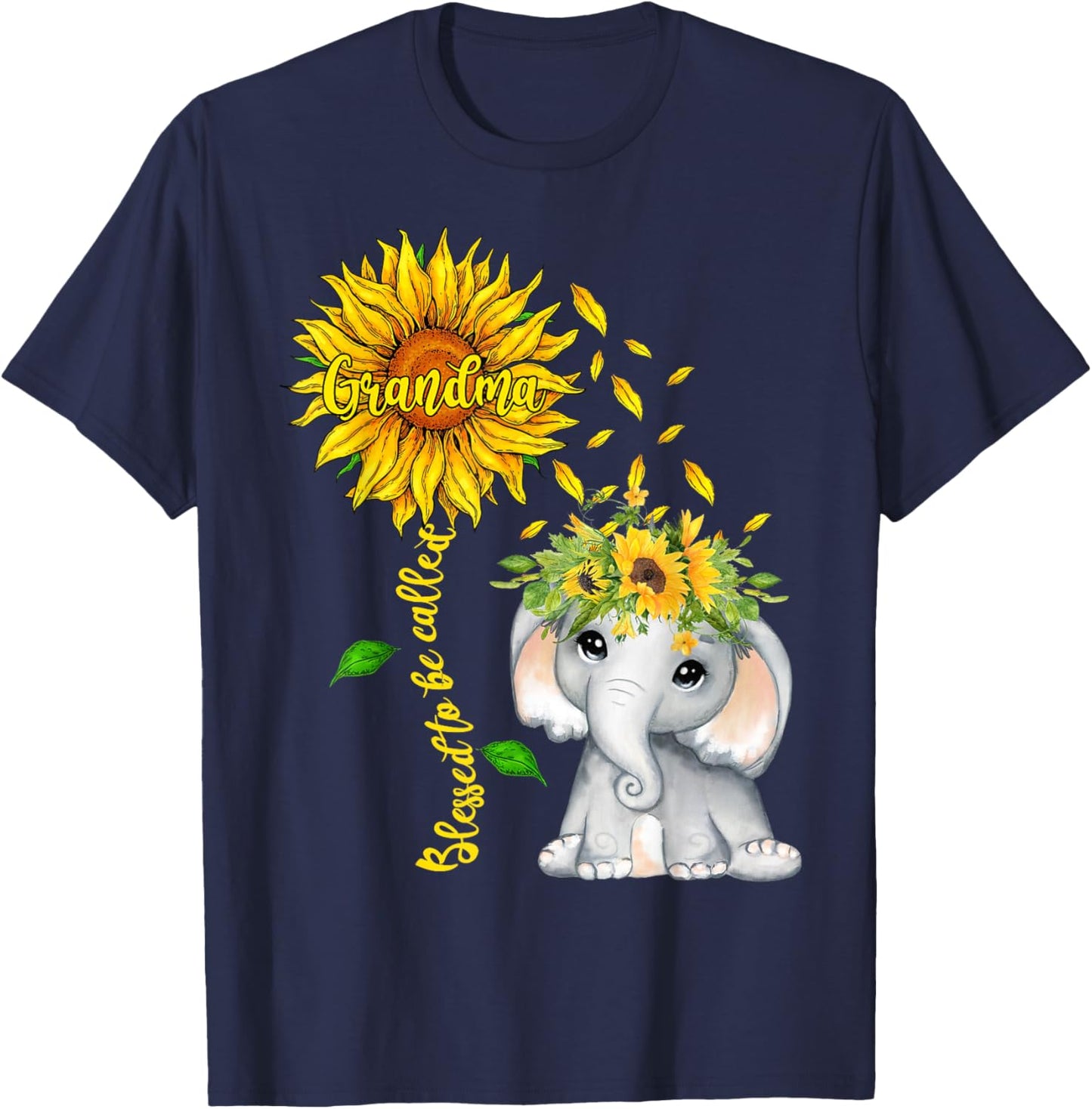Blessed To Be Called Grandma Sunflower Elephant Women T-Shirt - T-Shirt | Navy