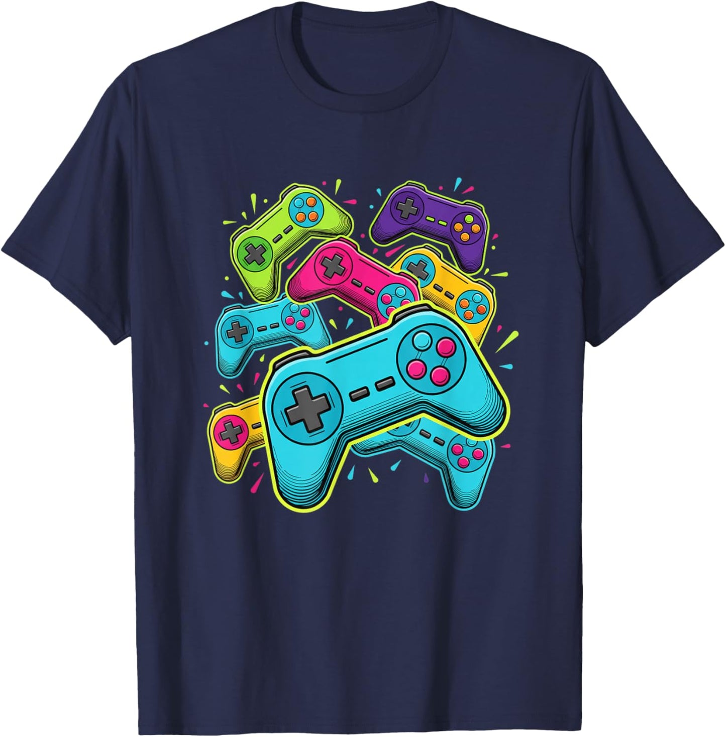 Retro Video Game Controllers Colorful Gaming Art for Gamers T-Shirt - T-Shirt | Navy