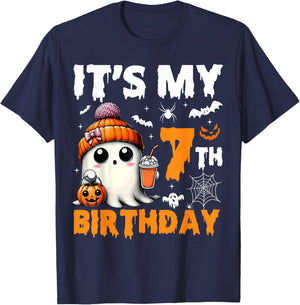 It's My 7th Birthday 7 Years Old Ghost Pumpkin Halloween T-Shirt - T-Shirt | Navy