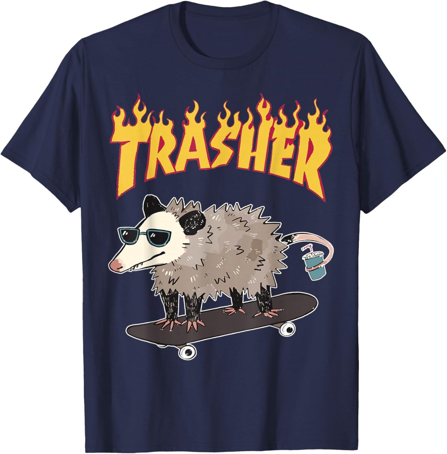 Opossum Skater Hipster Trasher Funny Trash Opossum Meme T-Shirt - T-Shirt | Navy