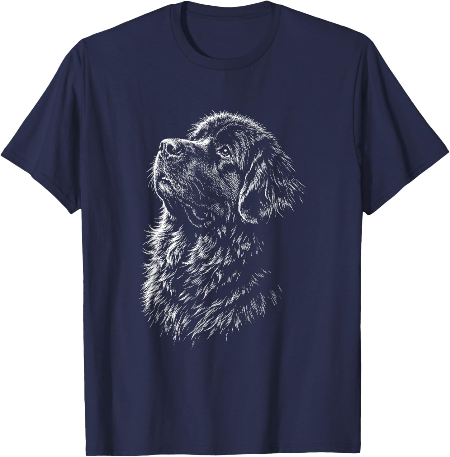 Portrait de Chien Terre-Neuve Noir et Blanc T-Shirt - T-Shirt | Navy
