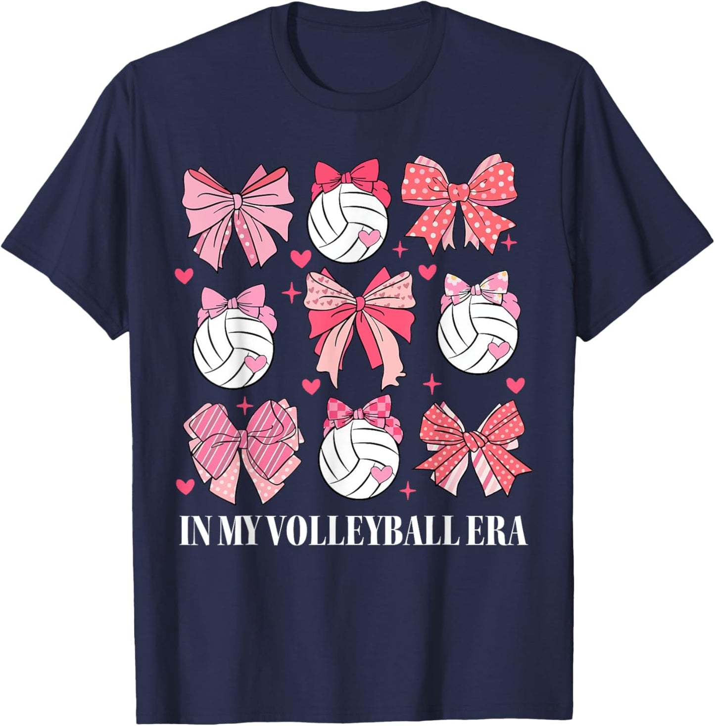 In My Volleyball Era Coquette Bow Volleyball Mom Women's Black Classic Fit Volleyball T-Shirt - T-Shirt | Navy