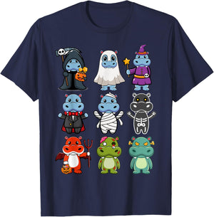Hippo Spooky Ghost Boo-Jee Horror Pumpkin Hippo Halloween T-Shirt - T-Shirt | Navy