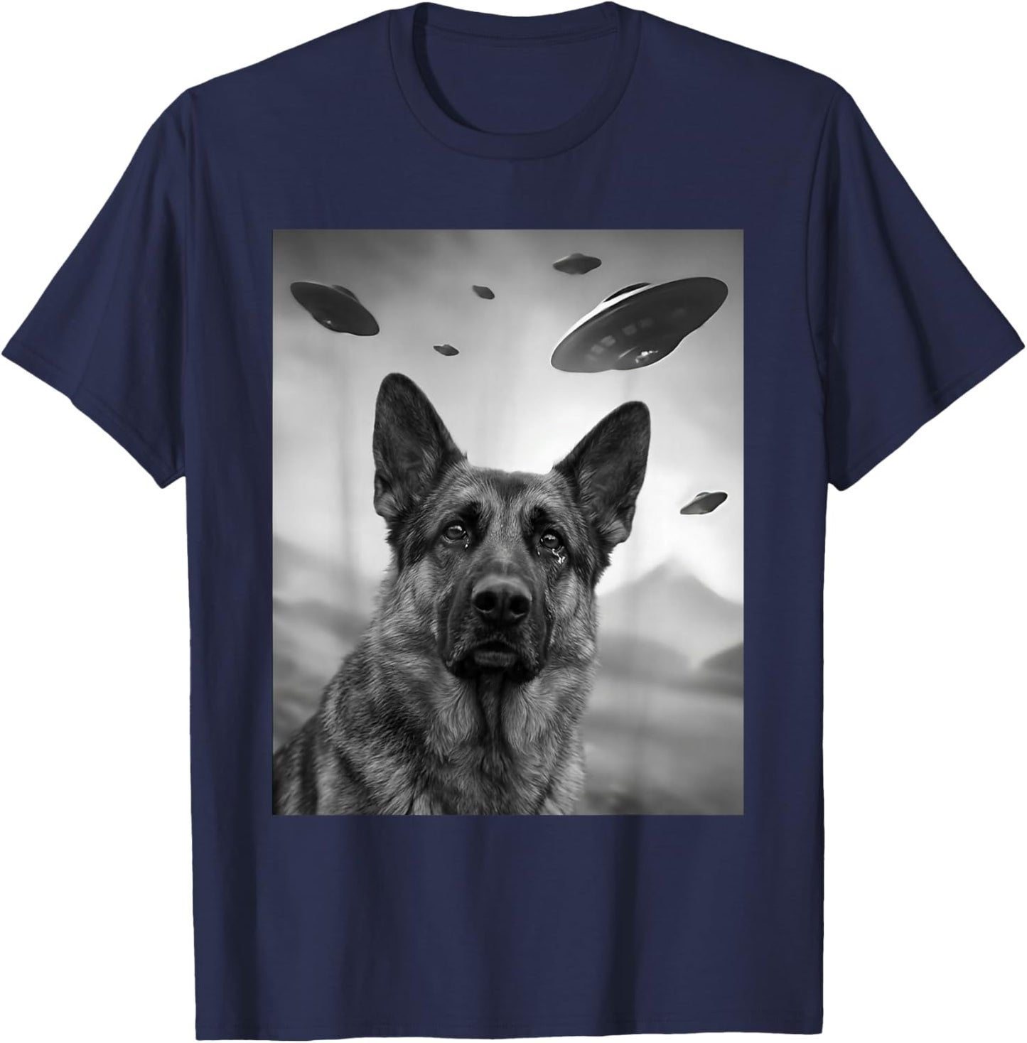 German Shepherd UFO Funny Dog Lover Owner T-Shirt - T-Shirt | Navy