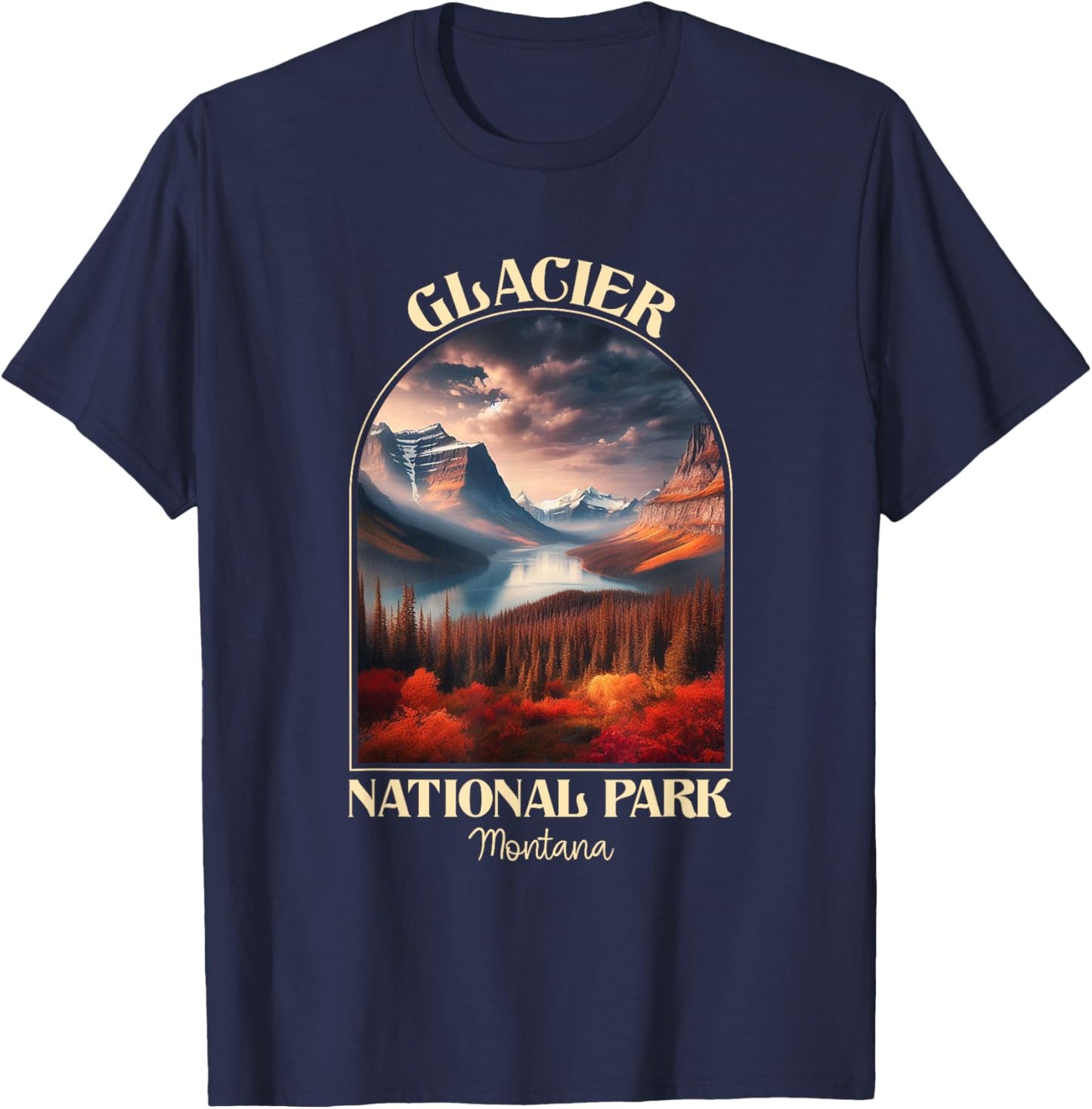 Vintage Glacier National Park Autumn Season Camping Hiking T-Shirt - T-Shirt | Navy