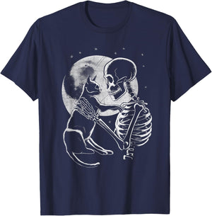 Skeleton Holding A Cat Funny Halloween Men Women Girl Kids T-Shirt - T-Shirt | Navy