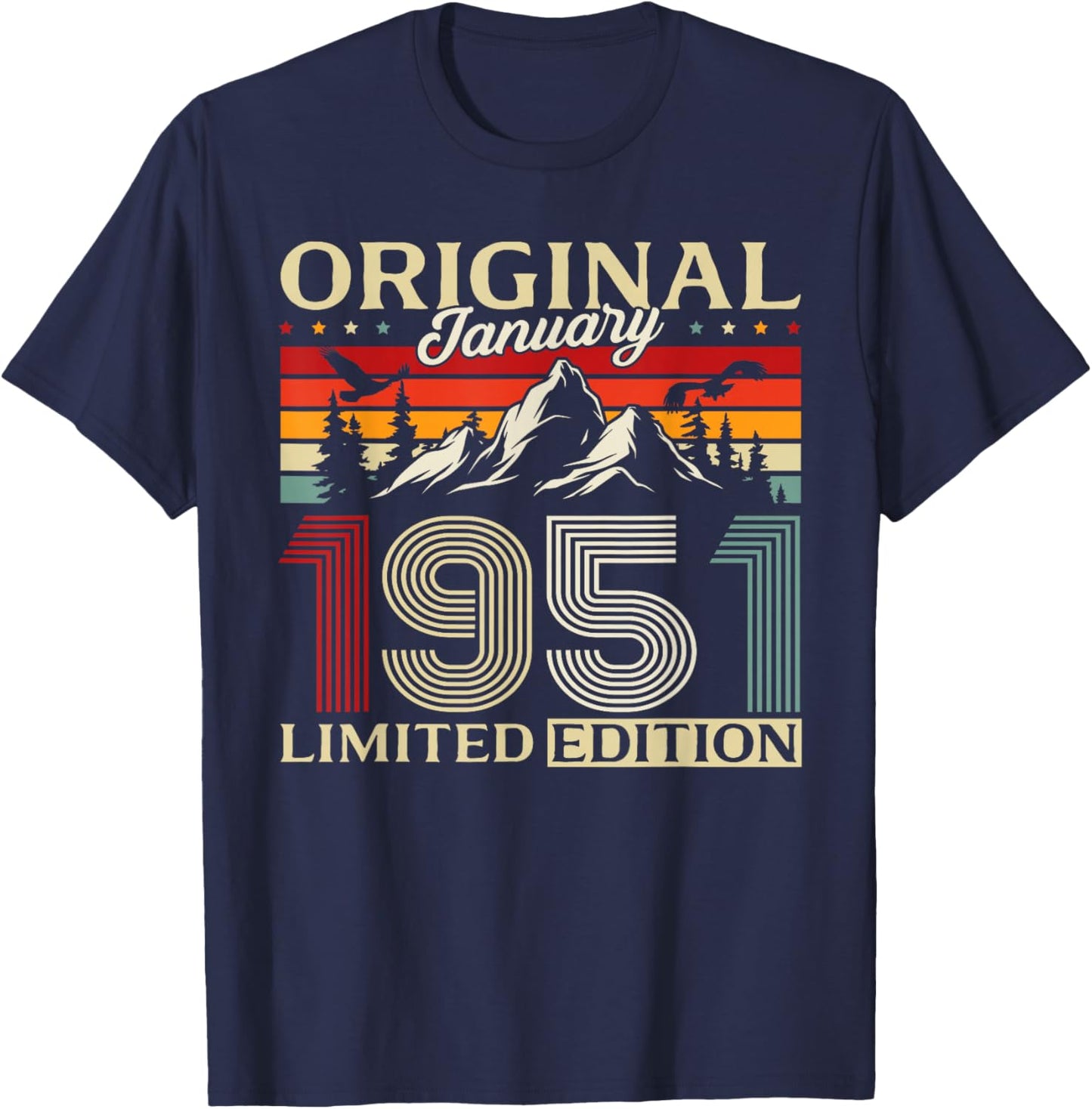 75 Years Anniversary Man Gift January 1951 Vintage T-Shirt - T-Shirt | Navy