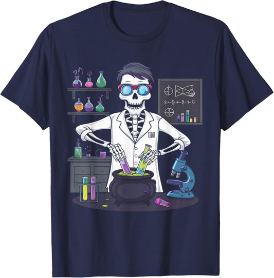 Funny Science Teacher Halloween Skeleton Scientist Chemistry T-Shirt - T-Shirt | Navy