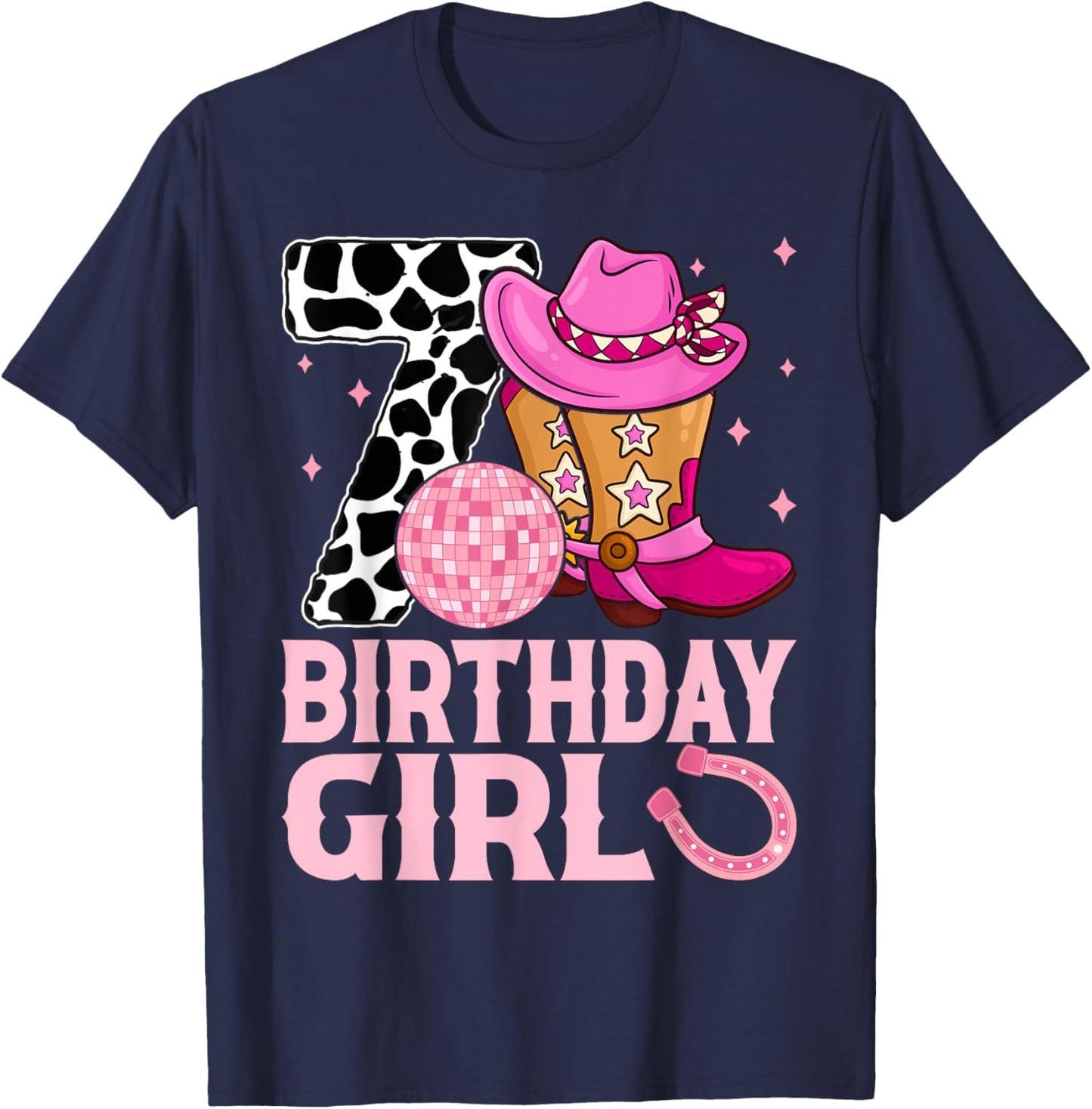 Happy 7th Birthday Girl Outfit Rodeo Western Cowgirl Cowboy T-Shirt - T-Shirt | Navy