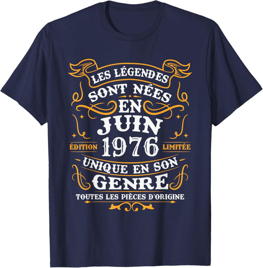Vintage Cadeau d'anniversaire 50 Ans Nés en Juin 1976 T-Shirt - T-Shirt | Navy