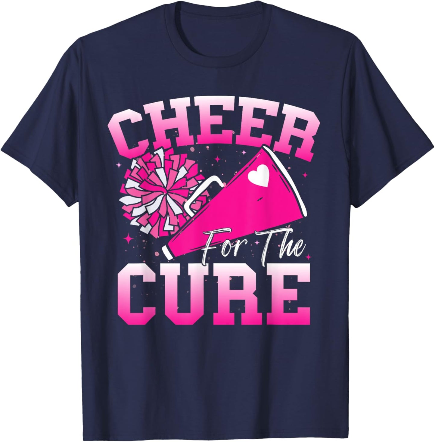 Cheer For The Cure Sport Breast Cancer Awareness Cheerleader T-Shirt - T-Shirt | Navy
