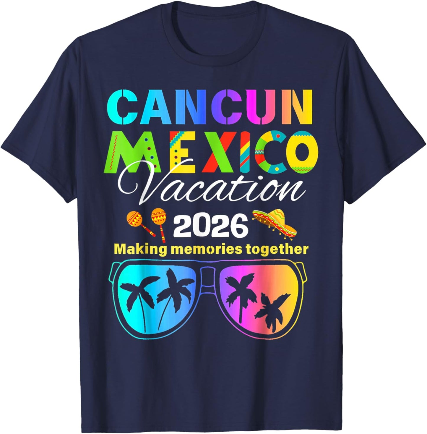 Cancun Mexico Vacation Beach 2026 Trip Group Squad Colorful T-Shirt - T-Shirt | Navy