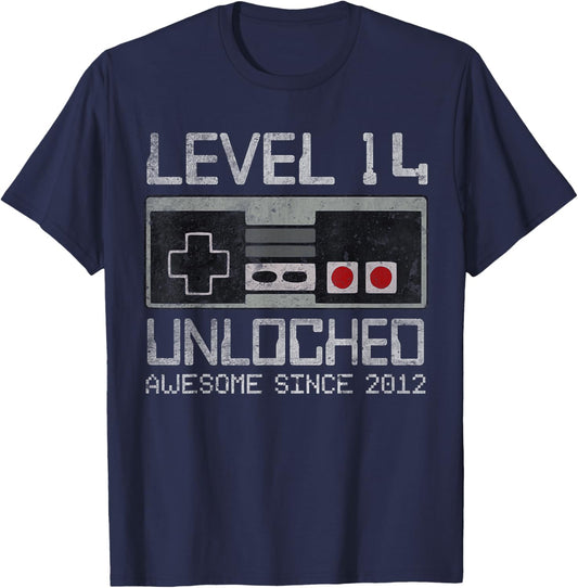 Level 14 Unlocked 14th Birthday 14 Year Old Video Gamer Boy T-Shirt - T-Shirt | Navy