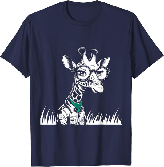 Cute Giraffe Glasses Funny Animal Lover Cool Casual Hipster T-Shirt - T-Shirt | Navy