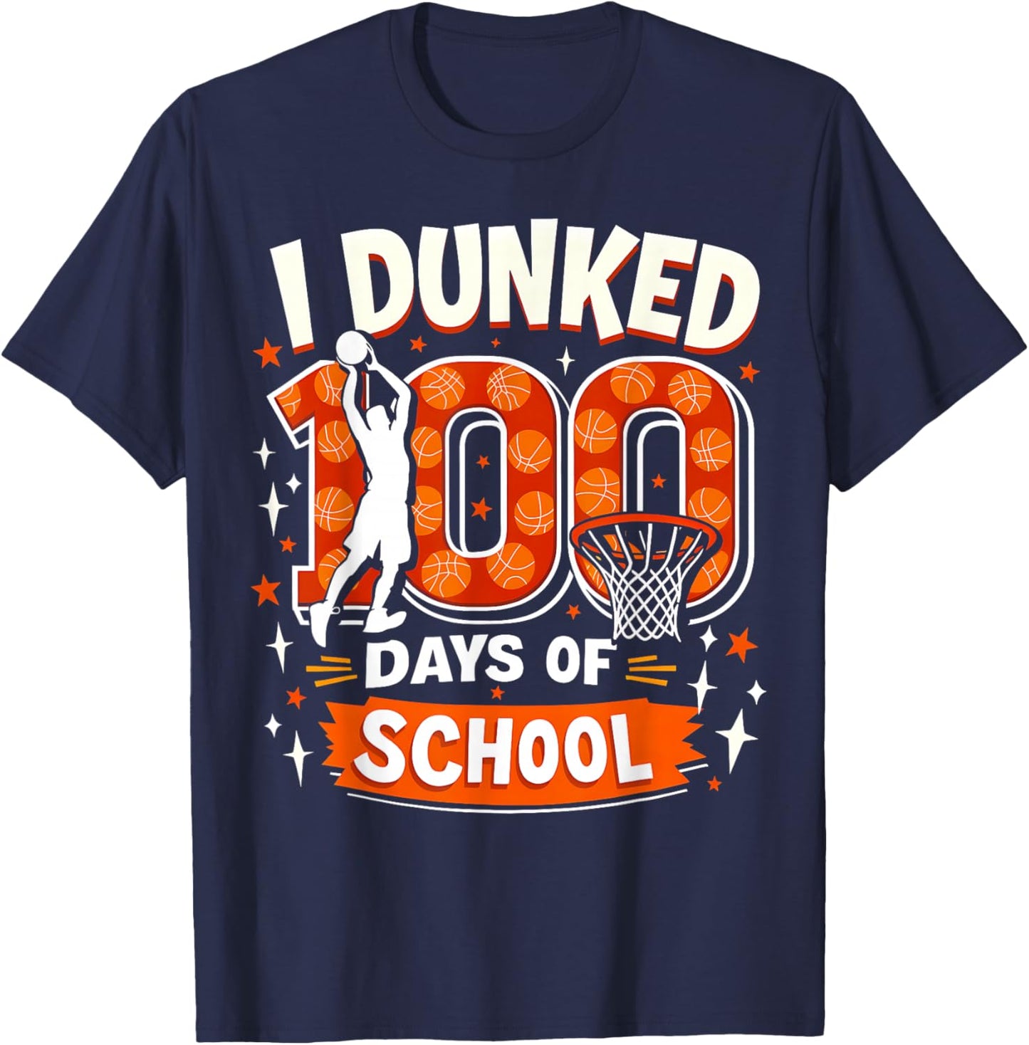 I Dunked 100 Days of School Boys Basketball 100th Day Kids T-Shirt - T-Shirt | Navy
