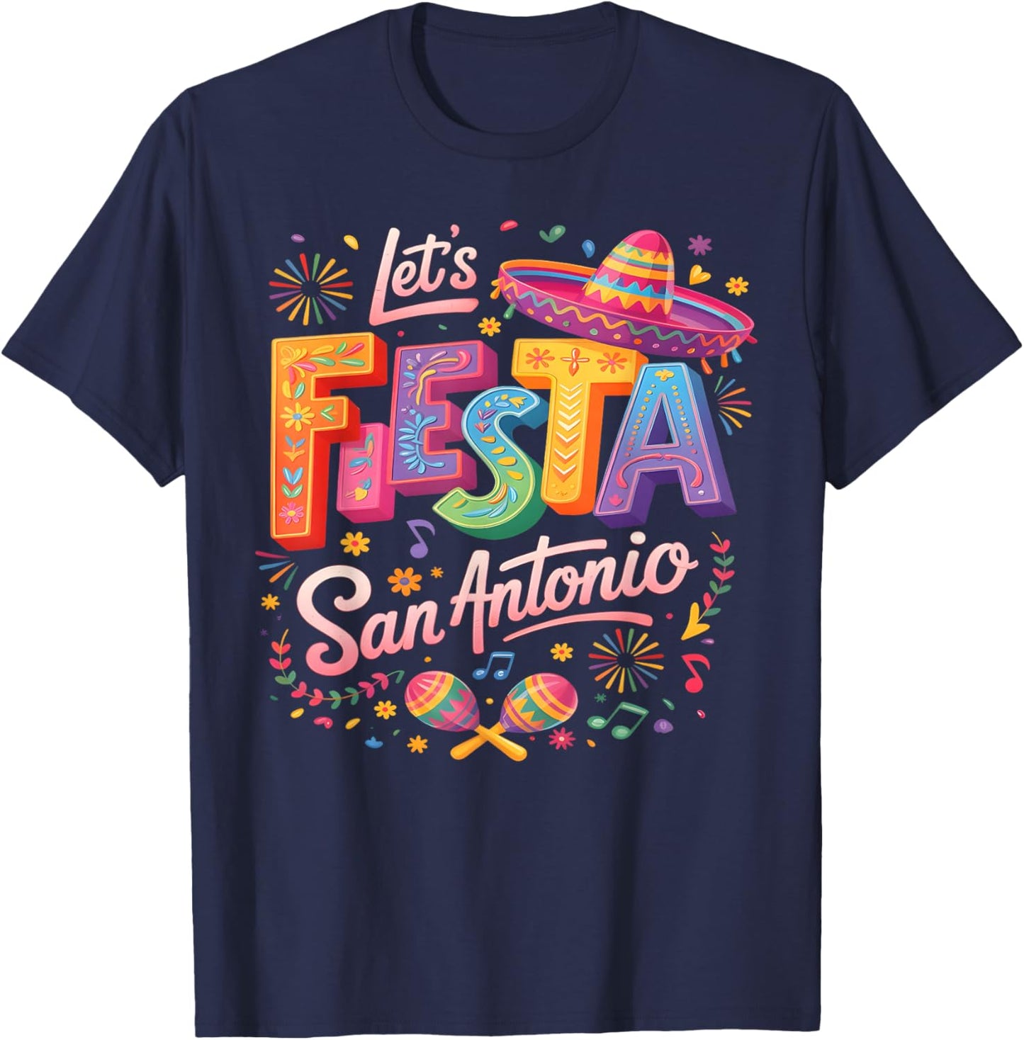 Lets Fiesta San Antonio Retro Fiesta Cinco De Mayo Mexican T-Shirt - T-Shirt | Navy
