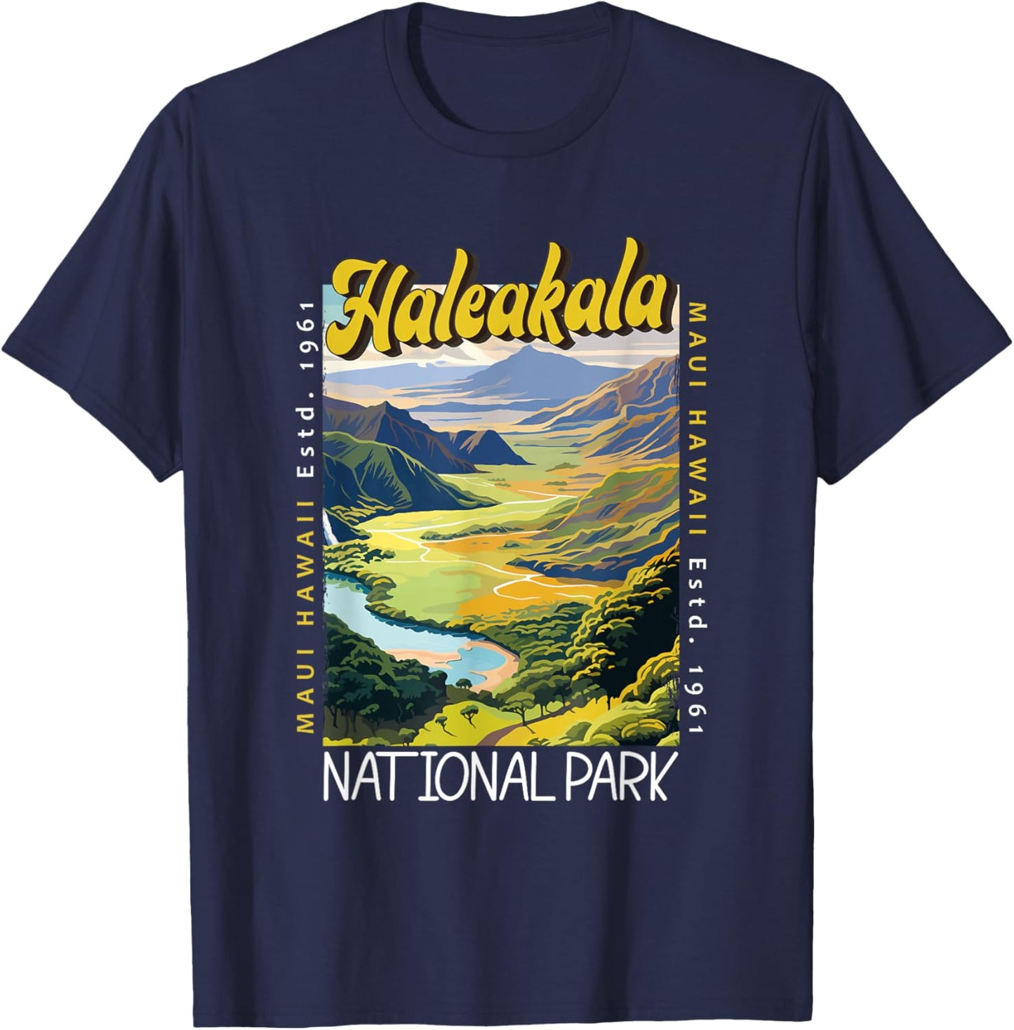 Haleakala National Park Illustration Retro Distressed T-Shirt - T-Shirt | Navy