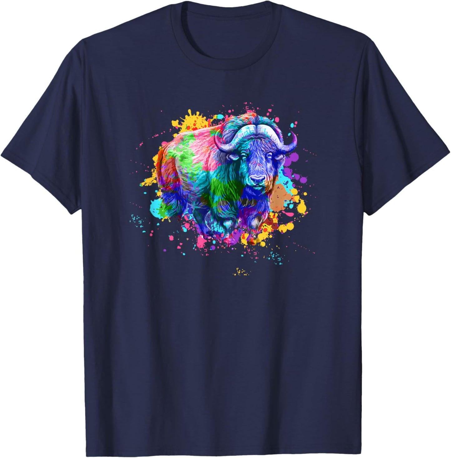 Musk Ox With Watercolors - Musk Ox Muskox T-Shirt - T-Shirt | Navy
