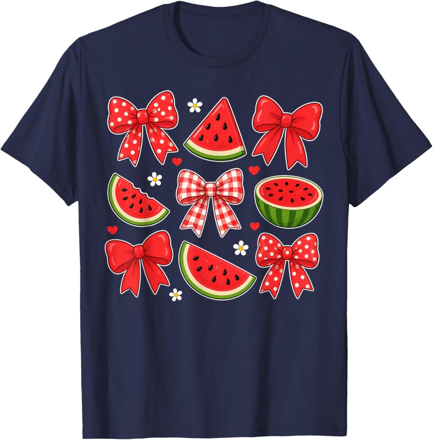 Summer Coquette Bow Watermelon Summer Vacation Women Girls T-Shirt - T-Shirt | Navy